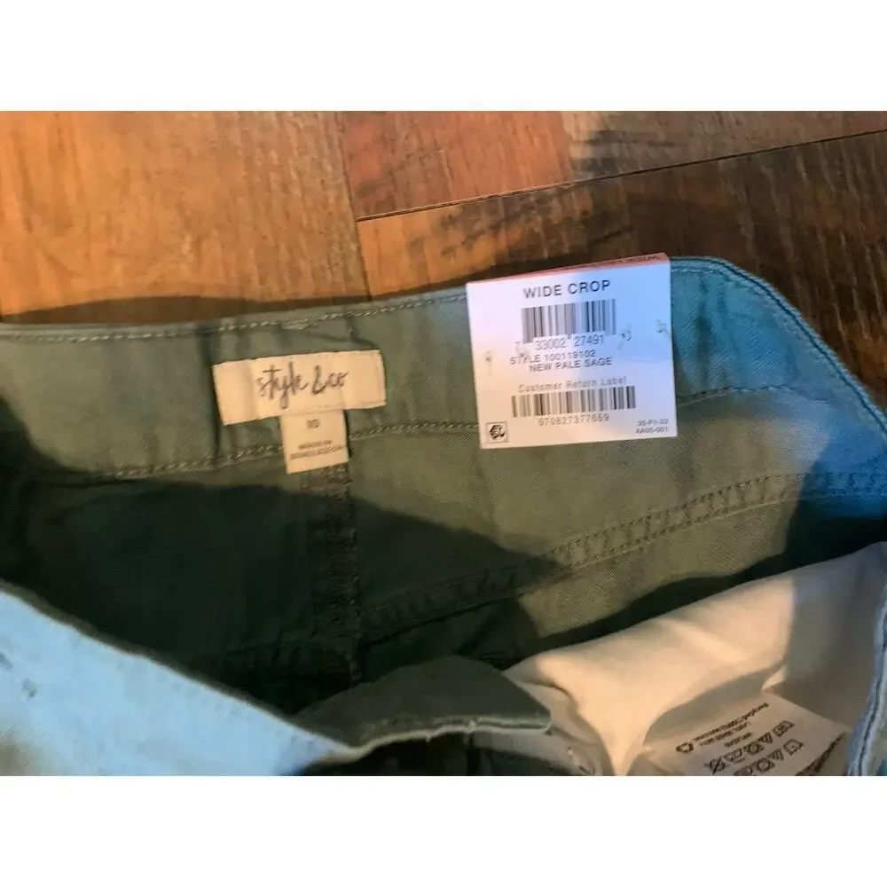 Style‎ & Co Wide Leg Pull On Crop Mid Rise Pants New Pale Sage Size 10 NWT